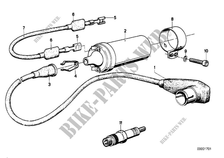 Bujia de encend./cable enc./bobina enc. para BMW Motorrad R 60 /7 desde 1976
